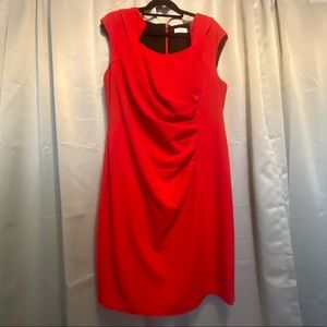 Red Calvin Klein Ruched Cocktail Dress
